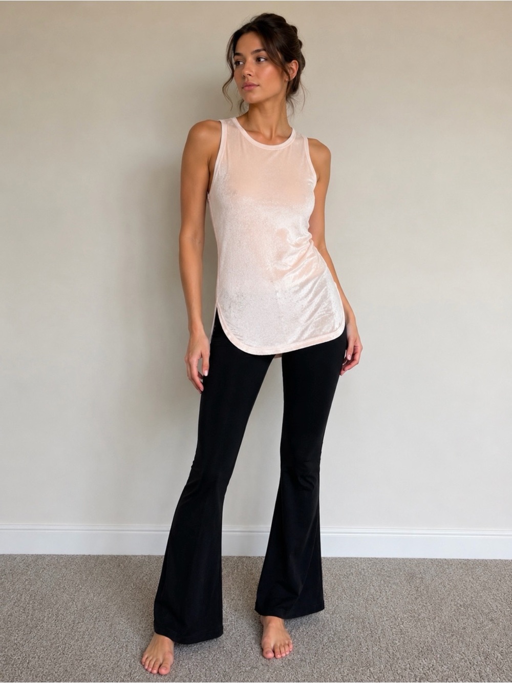 Hard Tail Women’s 2-Piece Velvet Set Pink Tank Top & Black Flare Pants S/XS